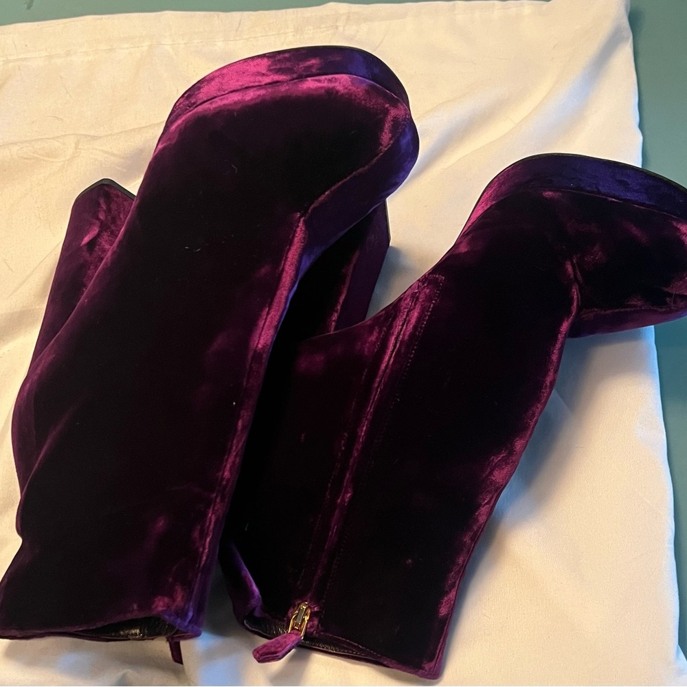 PRADA Velvet Platform Ankle Boots-Magenta/Burgundy Velvet - Size 38.5 EU - Never - Picture 6 of 9